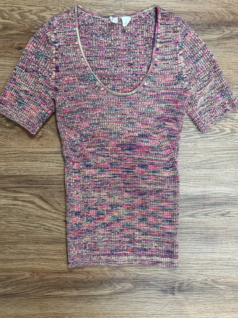 Anthropologie Moth Pink Multicolor Knit Scoop Neck Top